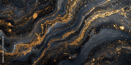 Golden metallic swirls dancing on a dark matte surface, producing a hypnotic and textured blend with an opulent sheen