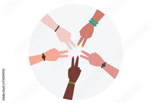 Many hand raised of different nationalities and religions. multi ethical, diversity and multiculturalism concept.
