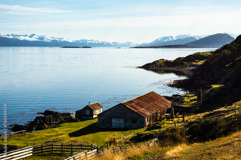 Stay on the coast of the Beagle Channel with the Andes mountain range in the background. Ushuaia, Estancia Tunel