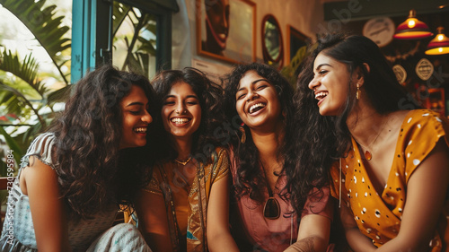 A group of Indian woman talking and laughing together photo
