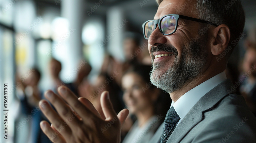 Obraz premium Businessman clapping hir hands during an office meeting