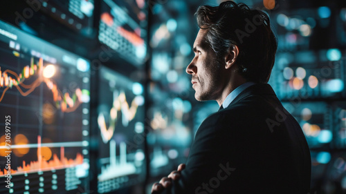 Stock market trader with stock price charts