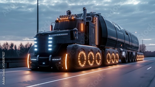 Highway Titan, A Massive Truck Dominating the Highway, Symbolizing Power and Efficiency in Transportation.