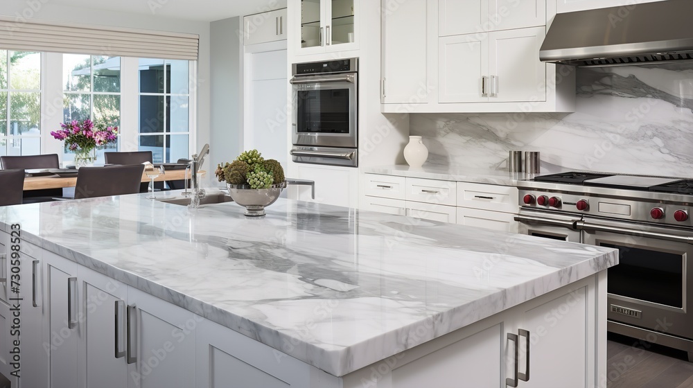 Elegant Classic White Kitchen with Timeless Marble Accents Elegant Classic White Kitchen with Timeless Marble Accents