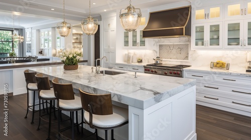 Elegant Classic White Kitchen with Timeless Marble Accents © VisualMarketplace