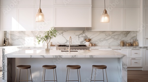 Obraz na płótnie Elegant Classic White Kitchen with Timeless Marble Accents w salonie