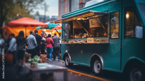 Food truck festival in the city, selective focus, photo shoot photo