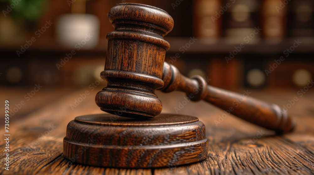 Judge holding gavel in courtroom Judge holding gavel in courtroom