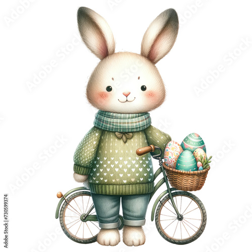 Bunny Riding Bike with Basket of Easter Eggs