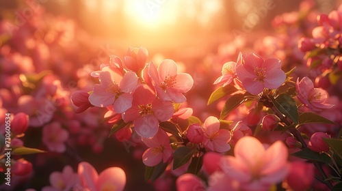 Sunlit Orchard Blossoming. Made with Generative AI Technology