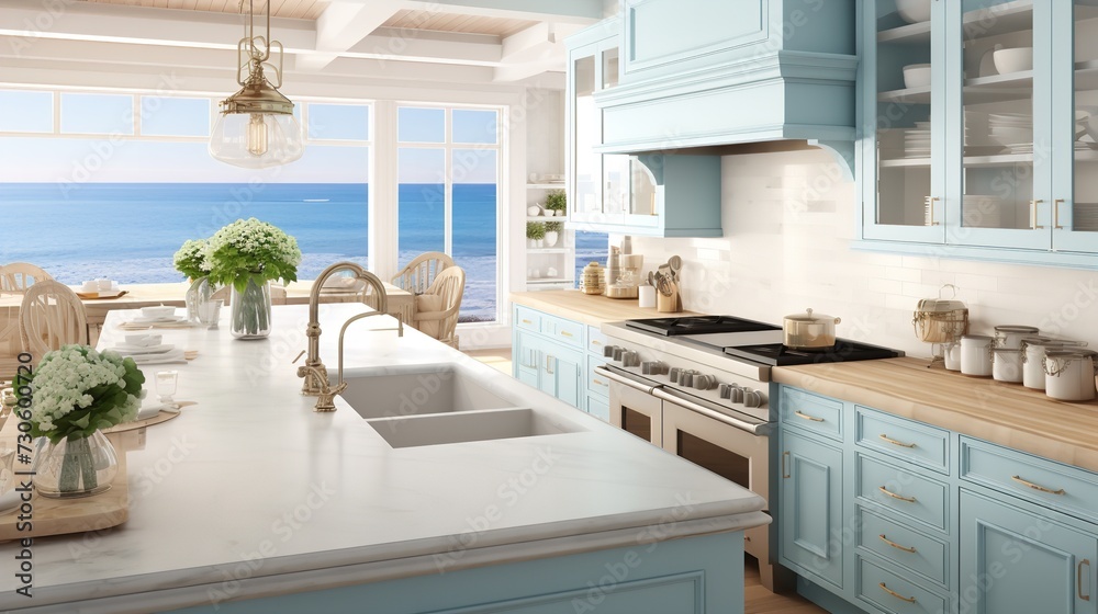 Breezy Coastal Kitchen with Stunning Sea Views - Beachfront Elegance Breezy Coastal Kitchen with Stunning Sea Views - Beachfront Elegance