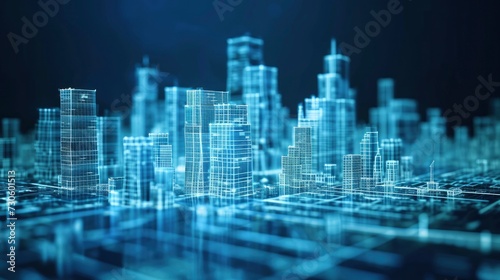A digital blueprint of a modern city