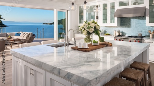 Breezy Coastal Kitchen with Stunning Sea Views - Beachfront Elegance