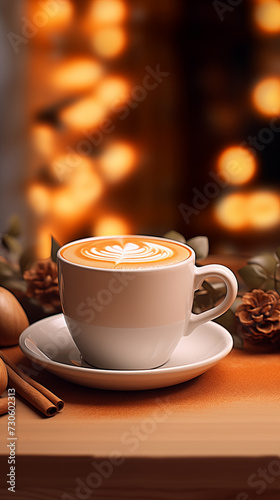 Cup of delicious coffee on cozy background picture 
