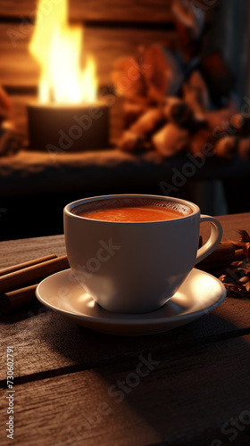 Cup of delicious coffee on cozy background picture 