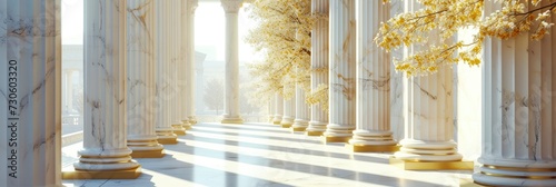 3D Rendering White and Gold Marble Columns Adorning the Exterior of the Supreme Court in Washington, D.C. photo