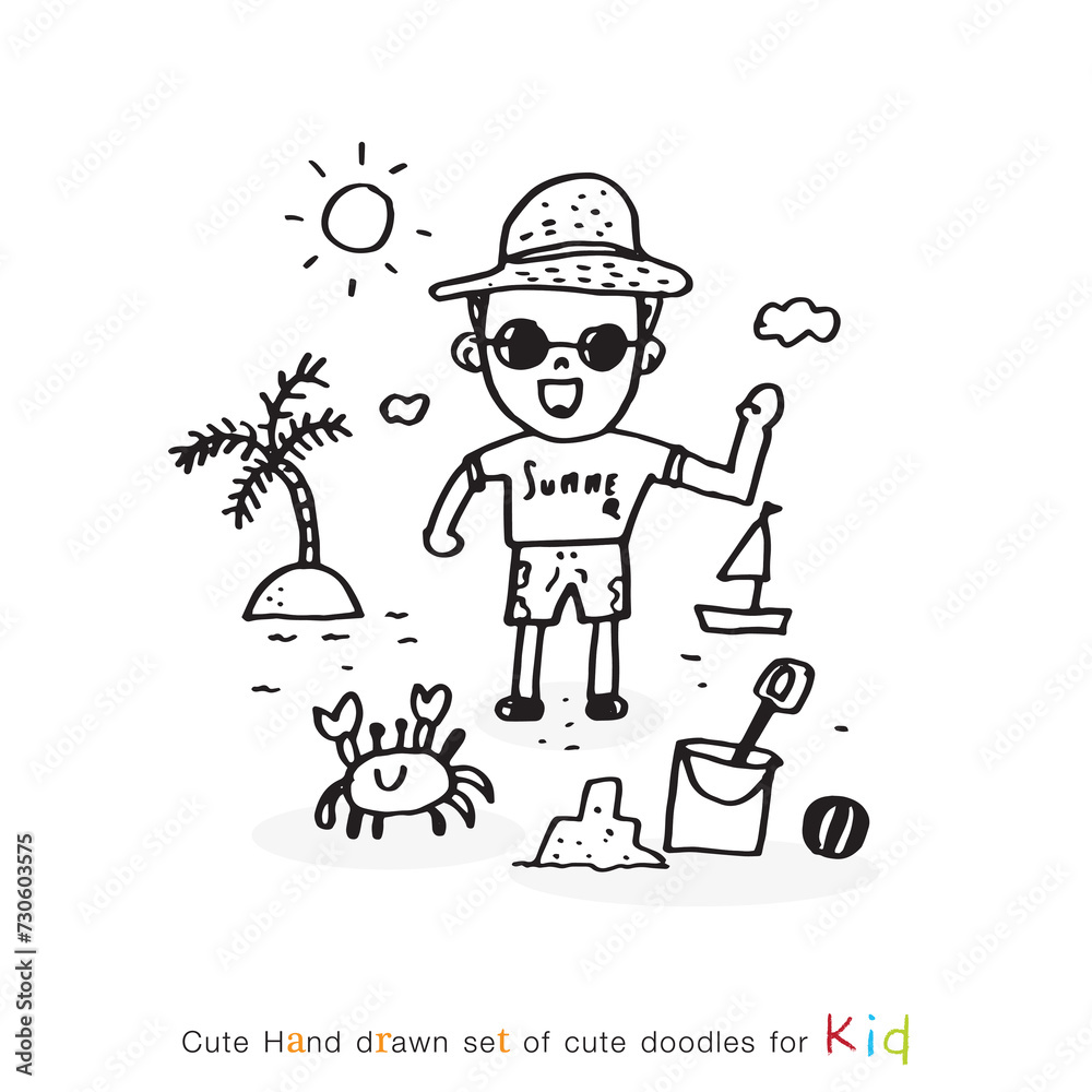 Cute doodle cartoon hand drawn summer illustration, Collection of hand drawn people on the beach. Vector illustrations in sketch doodle style Cute doodle cartoon hand drawn summer illustration, Collection of hand drawn people on the beach. Vector illustrations in sketch doodle style