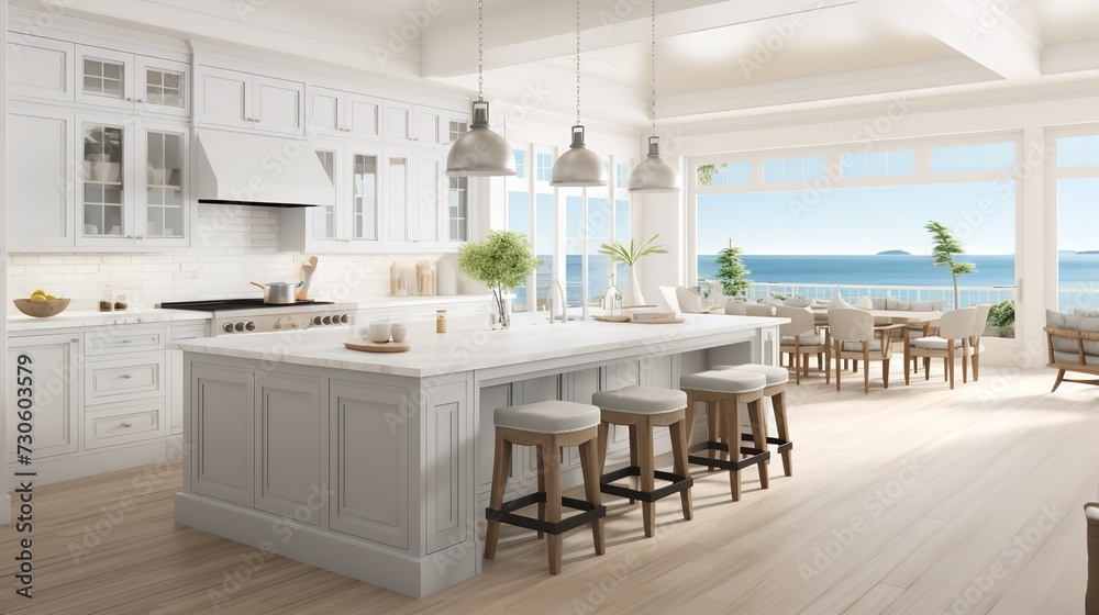 Oceanfront Opulence: Contemporary Coastal Kitchen with Breathtaking Views