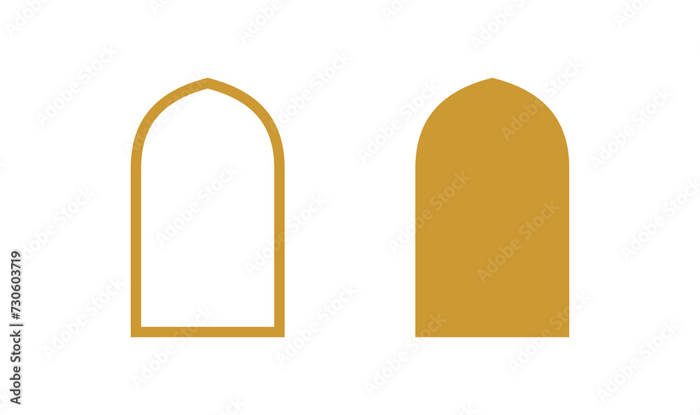 Islamic Door and Window Shape Set with Gold Color - Flat Design - Editable Vector : Suitable for Islamic Theme and Other Graphic Related Assets.