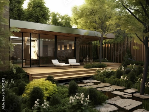 Modern House Garden. Generative AI