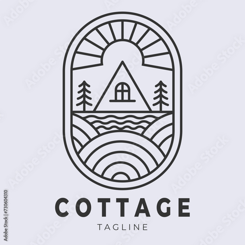 Line art logo Cottage, suitable for use as a logo for accommodation in the middle of a natural and comfortable forest