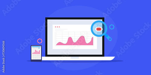 AI sales predictor software display upcoming market trends and sales forecast on laptop and mobile screen, artificial intelligence technology for e-business conceptual vector illustration.