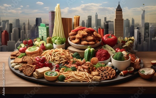 Plate of Food With City Background