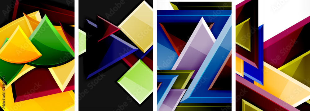 Glossy triangles geometric poster set for wallpaper, business card, cover, poster, banner, brochure, header, website Glossy triangles geometric poster set for wallpaper, business card, cover, poster, banner, brochure, header, website