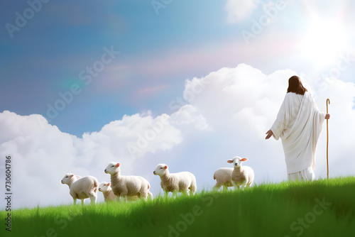 Jesus Christ, good shepherd and flock of sheep