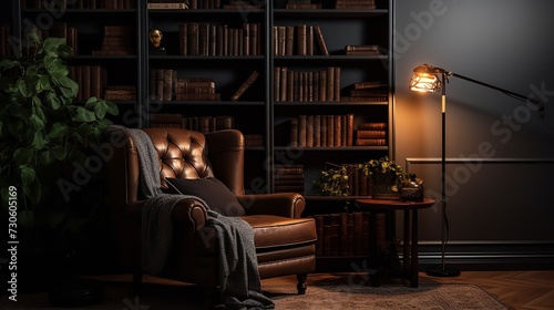 Obraz na płótnie Dark Academia Kitchen: Bookish Elegance with Rich Moody Tones w salonie