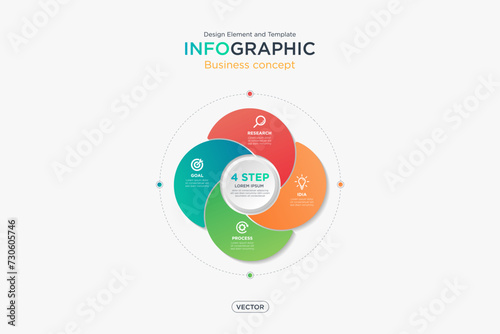infographic business concept. infomation 4 step in circular windmill format. Design Element and Template on Background White Color Mode. On Vector