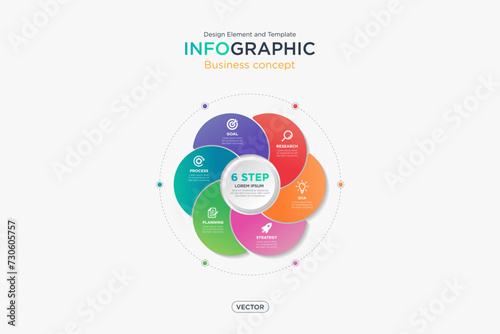 infographic business concept. infomation 6 step in circular windmill format. Design Element and Template on Background White Color Mode. On Vector