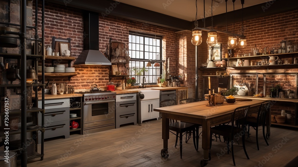 Eclectic Loft Kitchen: Exposed Architectural Beauty and Creative Mix