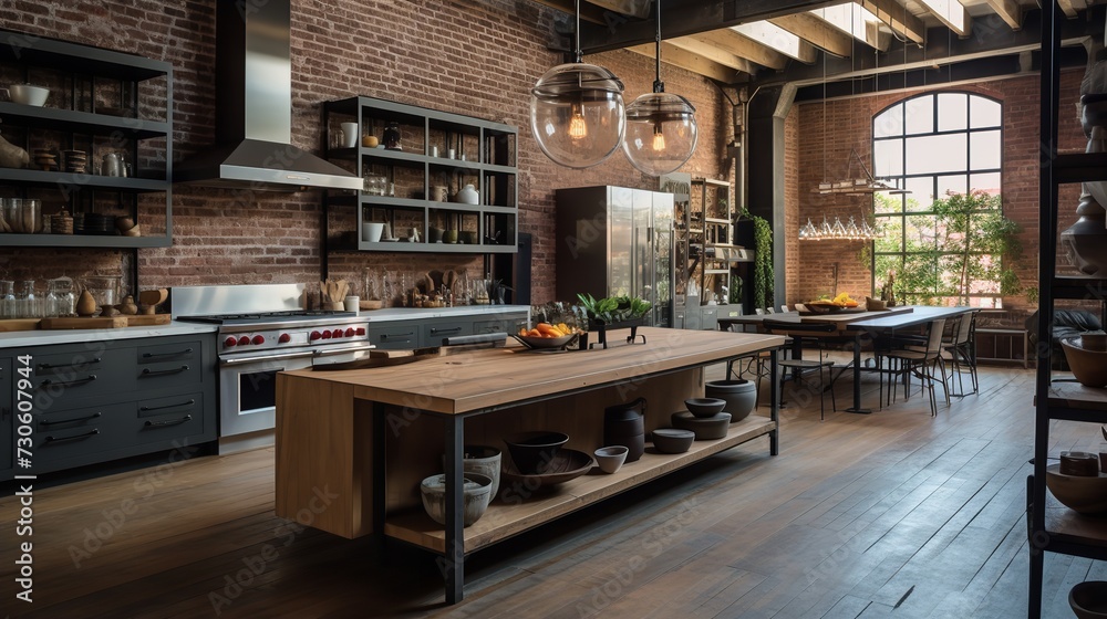 Eclectic Loft Kitchen: Exposed Architectural Beauty and Creative Mix