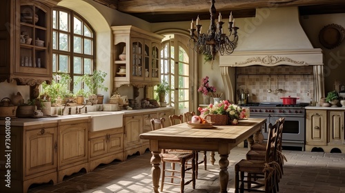 Rustic Elegance: French Country Kitchen with Timeless Antique Accents photo