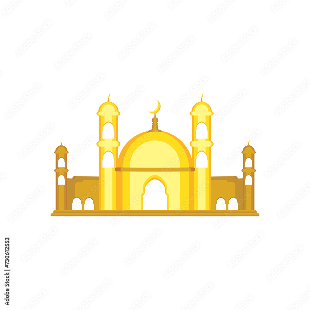 mosque in flat design style isolated on white background , vector illustration yellow color