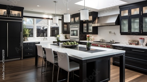 Striking High-Contrast Kitchen: Bold Black & White Theme with Modern Flair