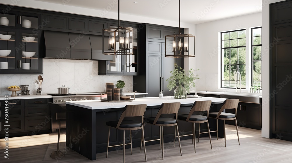 Striking High-Contrast Kitchen: Bold Black & White Theme with Modern Flair