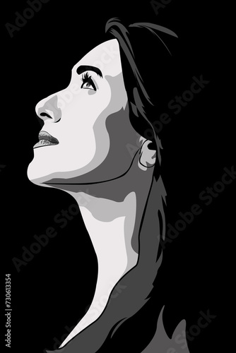 Portrait of a woman in black and white vector technology