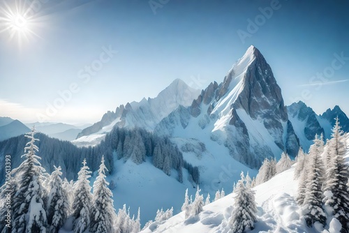 Majestic mountain peak in tranquil winter landscape © Nazir
