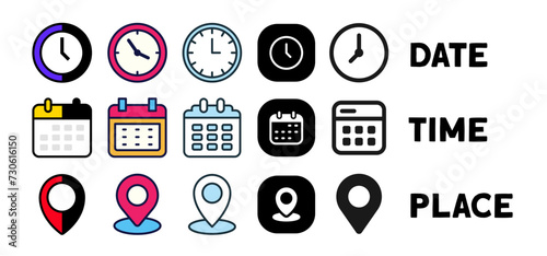 Date, Time, Address or Place Icons Symbol 05
