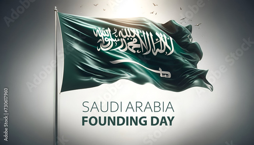 Realistic illustration of the waving saudi arabia flag for celebrating founding day. photo