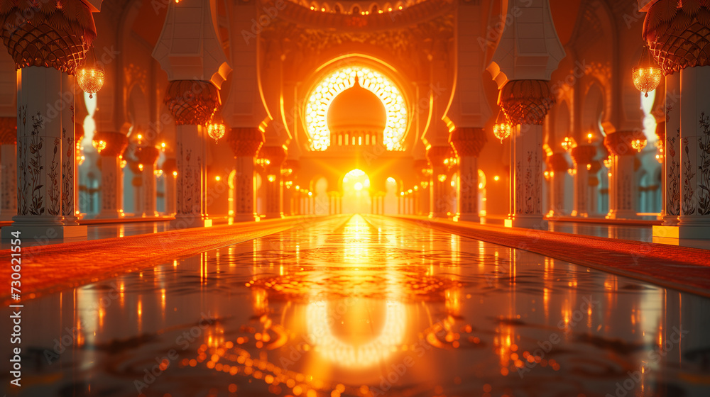 ramadan ornamental classic mosque at light shines sunset