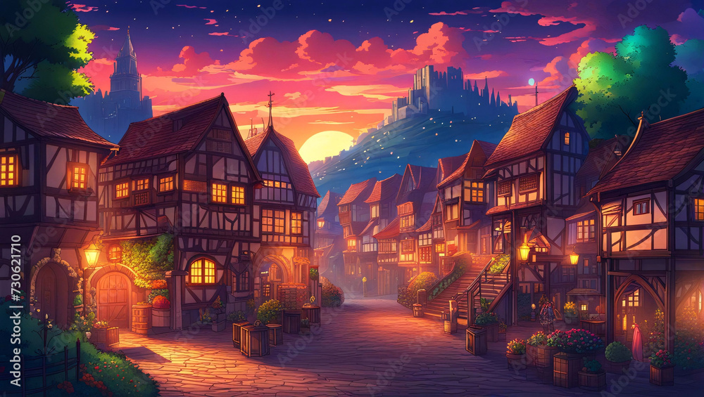 Obraz premium Night view of the old european town.