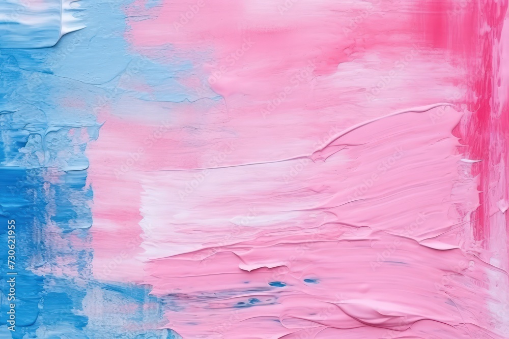 Abstract texture with pink oil paint on a blue background