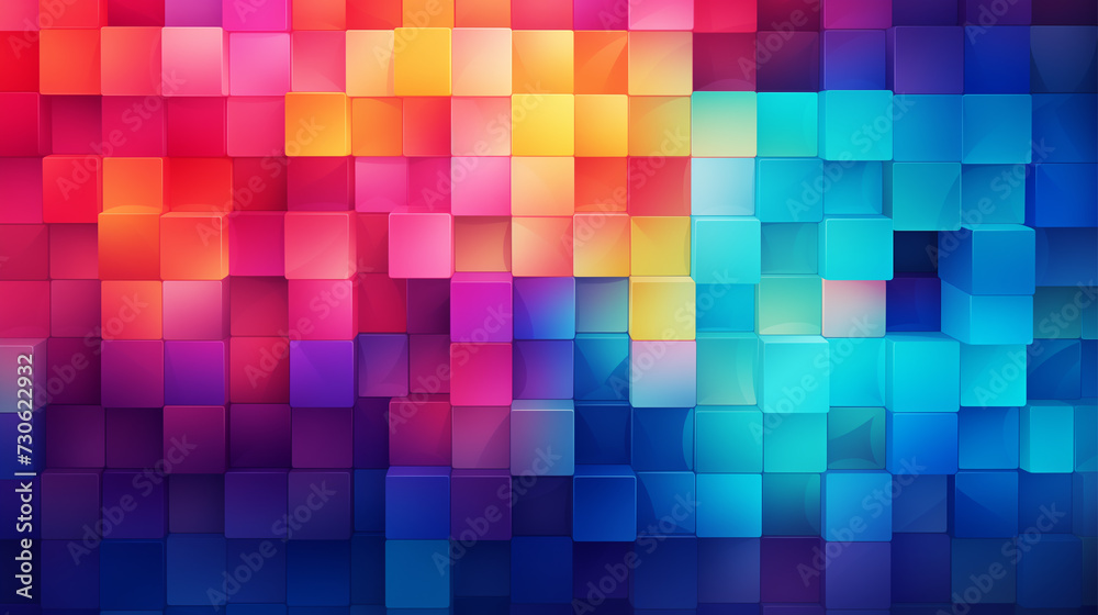 Vibrant abstract squares backdrop, with colorful gradients in neo-mosaic style.