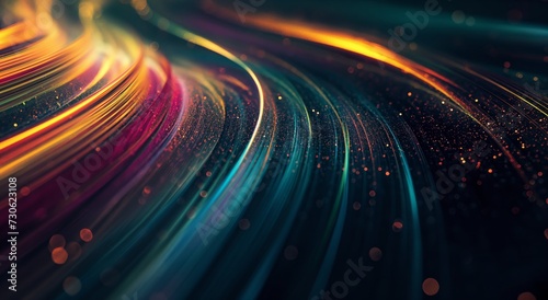 Graphic background of Cosmic Vibrance: Multicolored Light Streams with Stardust Trails
