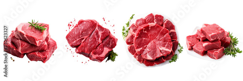 Set of a Raw beef meat on a Transparent Background