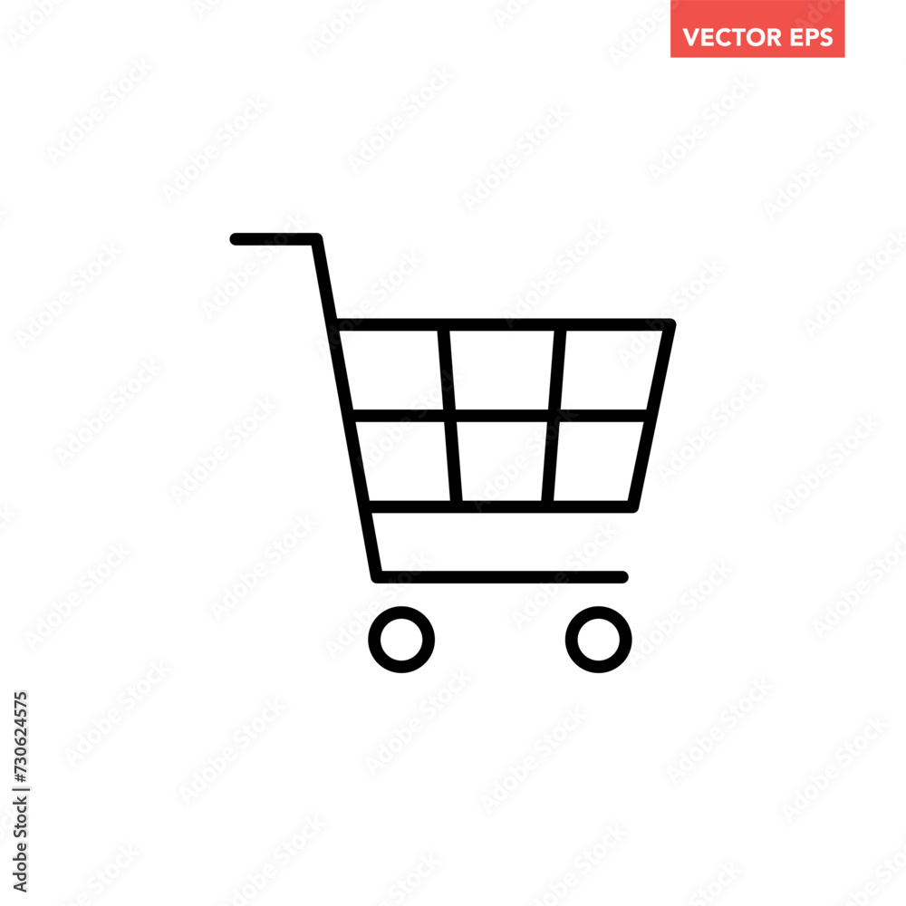 Black single shopping card line icon, simple ecommence flat design vector pictogram, interface elements for app logo web button ui ux isolated on white background