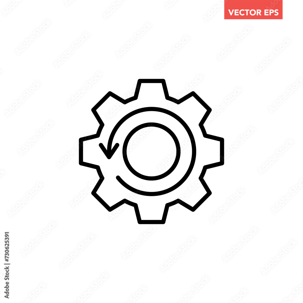 Black single round system backup line icon, simple cog wheel process circle flat design vector pictogram, infographic interface elements for app logo web button ui ux isolated on white background